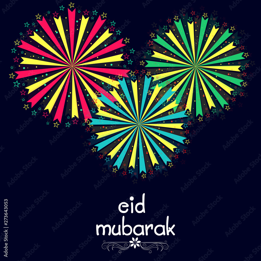 Greeting card with firecrackers for Eid Mubarak. Greeting card with firecrackers for Eid Mubarak.
