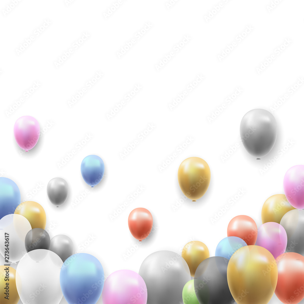 Birthday Party Vector Background with Balloons on White Background