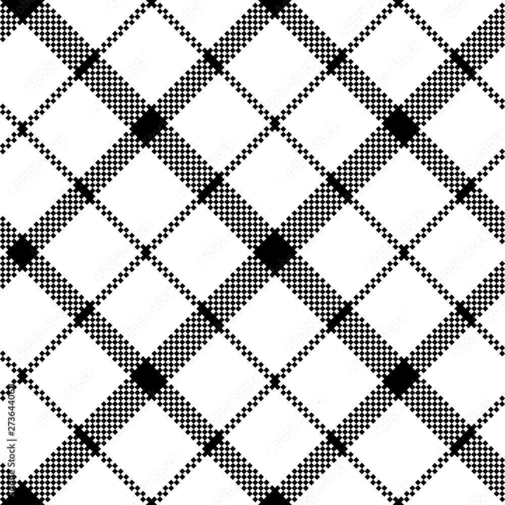 Fototapeta premium Flower of scotland tartan black white pixel seamless pattern