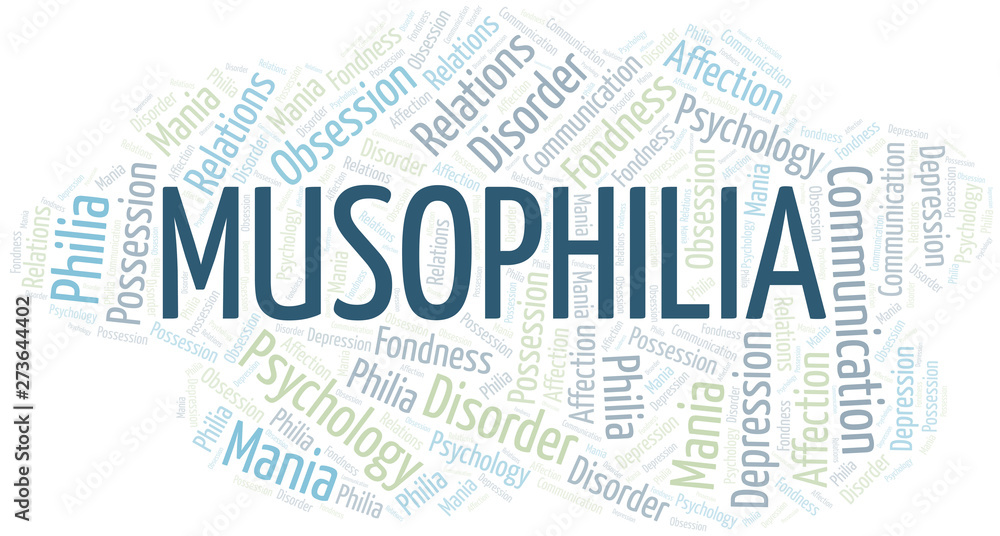 Fototapeta premium Musophilia word cloud. Type of Philia.