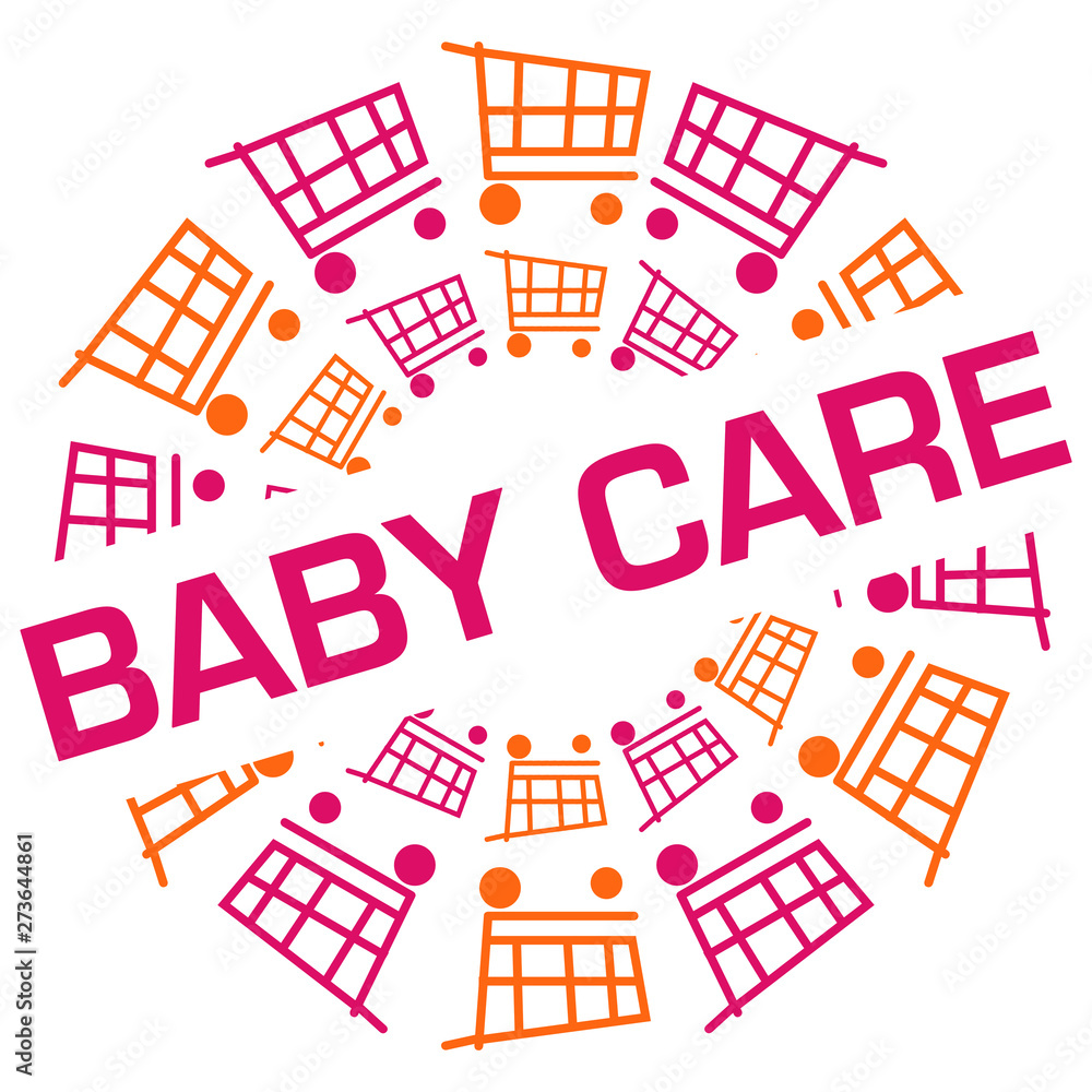 Baby Care Pink Orange Shopping Cart Circular Badge Style Baby Care Pink Orange Shopping Cart Circular Badge Style