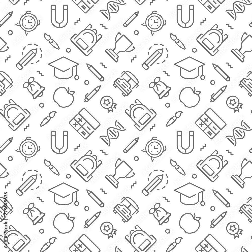 Back to school seamless pattern with line icons
