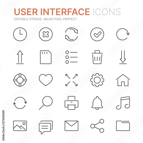 Collection of user interface related line icons. 48x48 Pixel Perfect. Editable stroke