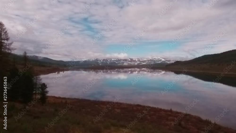 Aerial view of mountain lake with beautiful clouds reflected in a water surfac Aerial view of mountain lake with beautiful clouds reflected in a water surfac