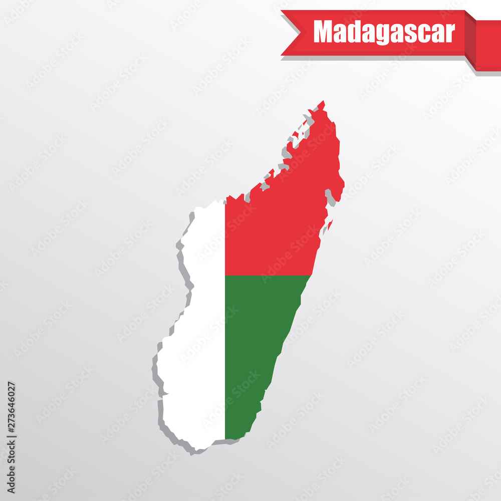 Fototapeta premium Madagascar map with flag inside and ribbon
