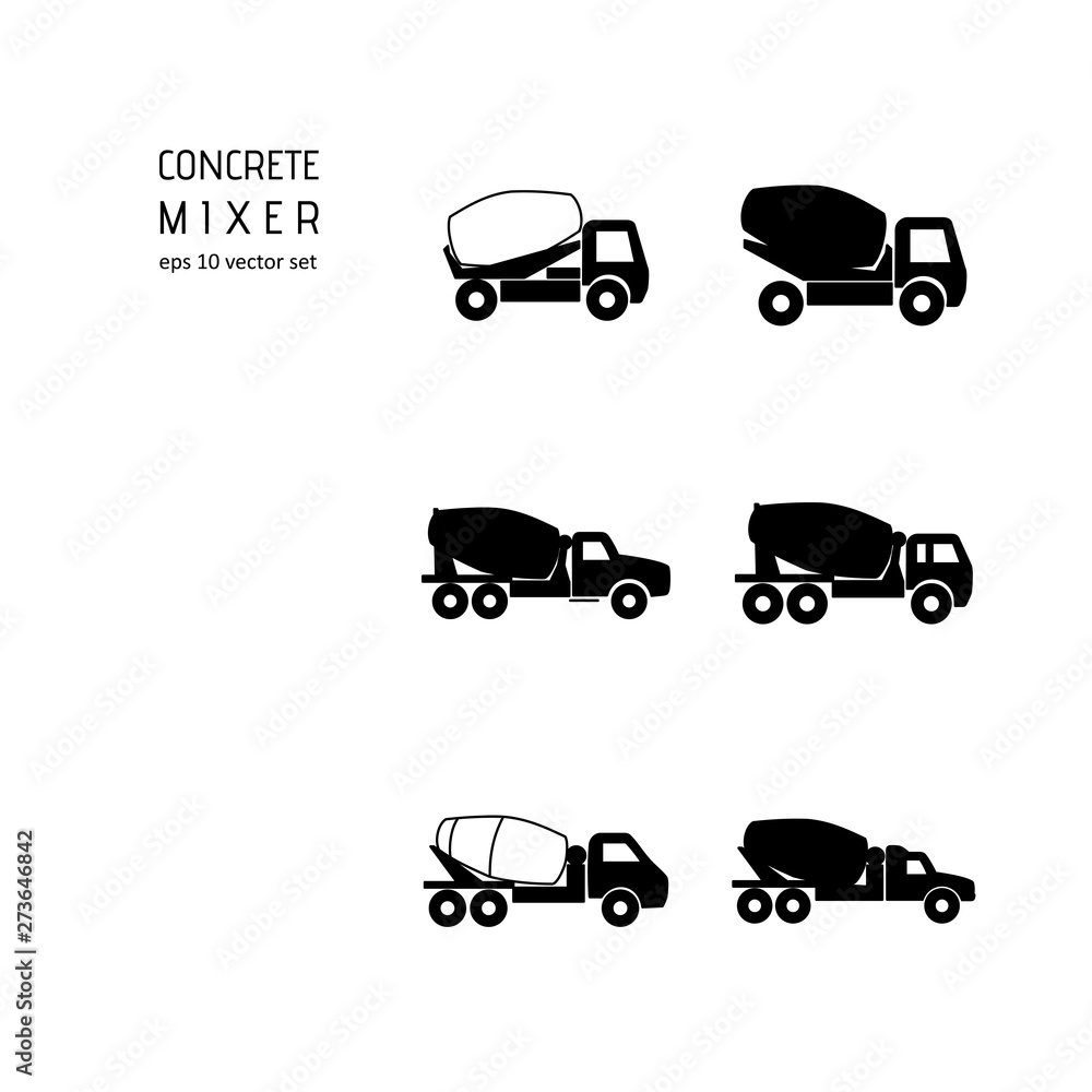 Car concrete mixer - vector icons set.