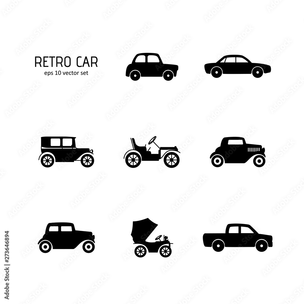 Retro car - vector icons set.