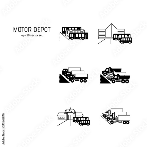 Motor depot - vector icons set on white background.