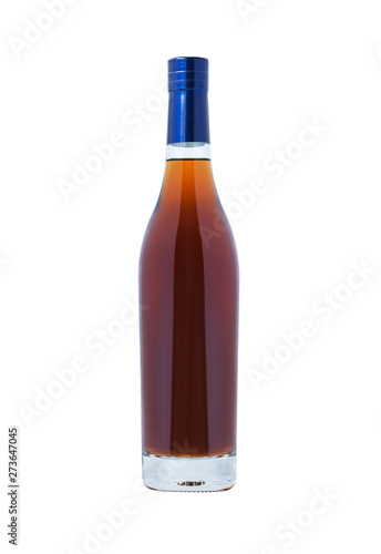 Bottle with cognac isolated on white background.
