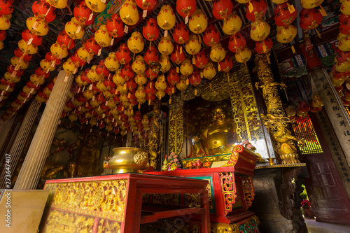 Beautiful Kek Lok Si Temple decorated with red paper lanterns in Penang island, Malaysia photo