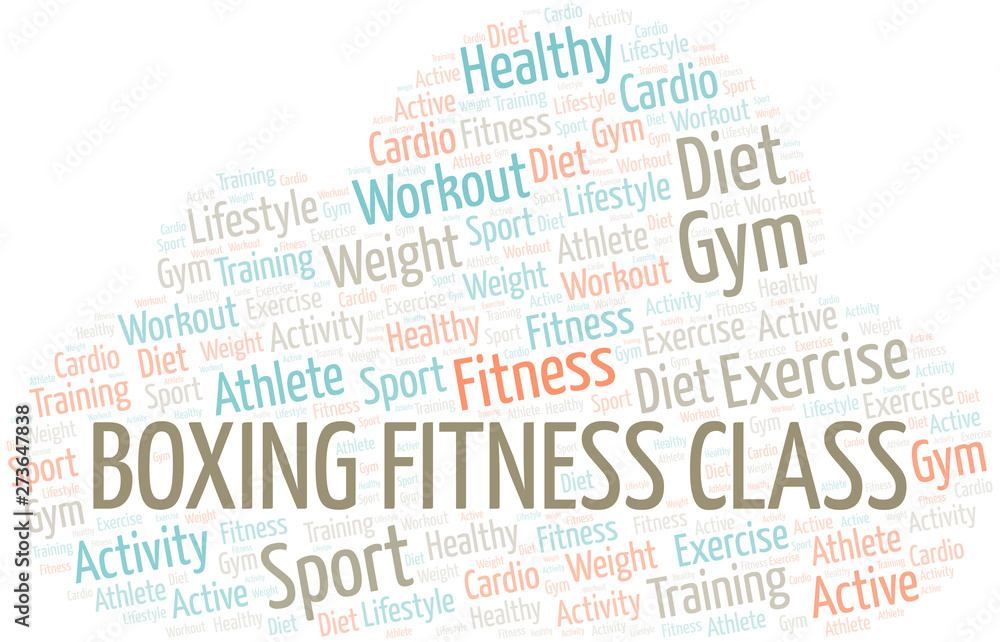 Boxing Fitness Class word cloud. Wordcloud made with text only.