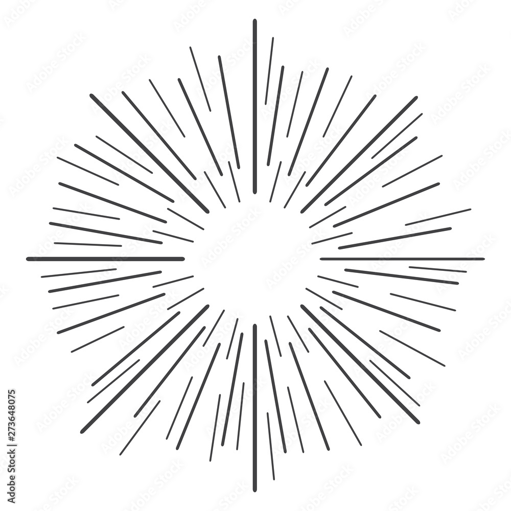 Obraz premium Linear drawing of rays of the sun in vintage style. Vector illustration