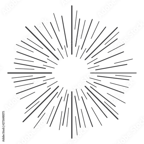 Linear drawing of rays of the sun in vintage style. Vector illustration