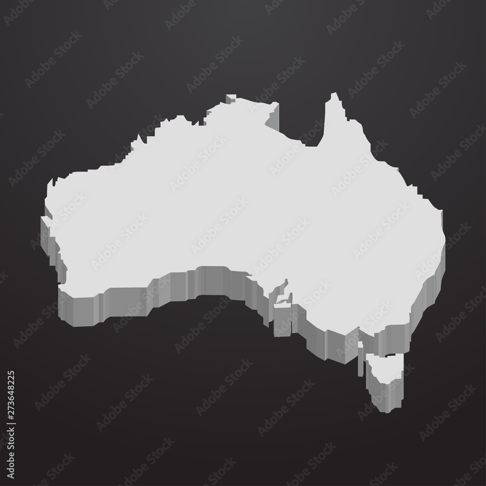 Australia map in gray on a black background 3d