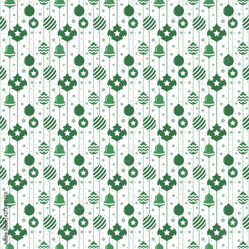 Christmas seamless pattern with balls in green color