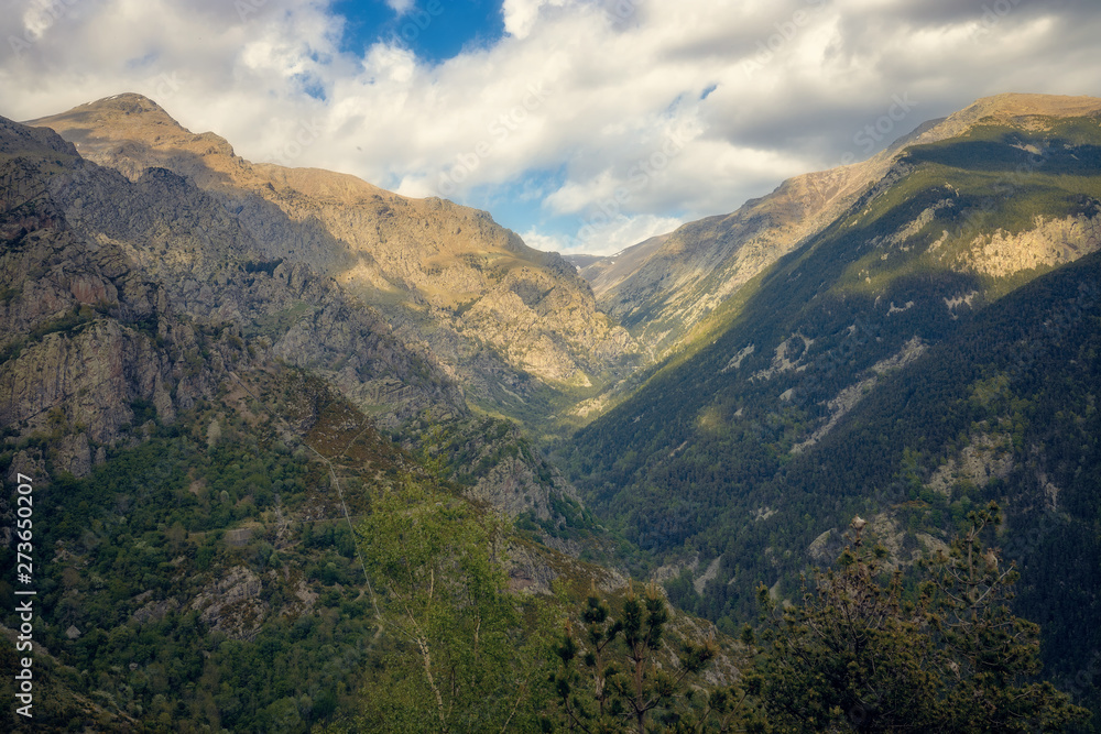 Very nice valley in mountain Pyrenees of Spain (valley name is Vall de Nuria)