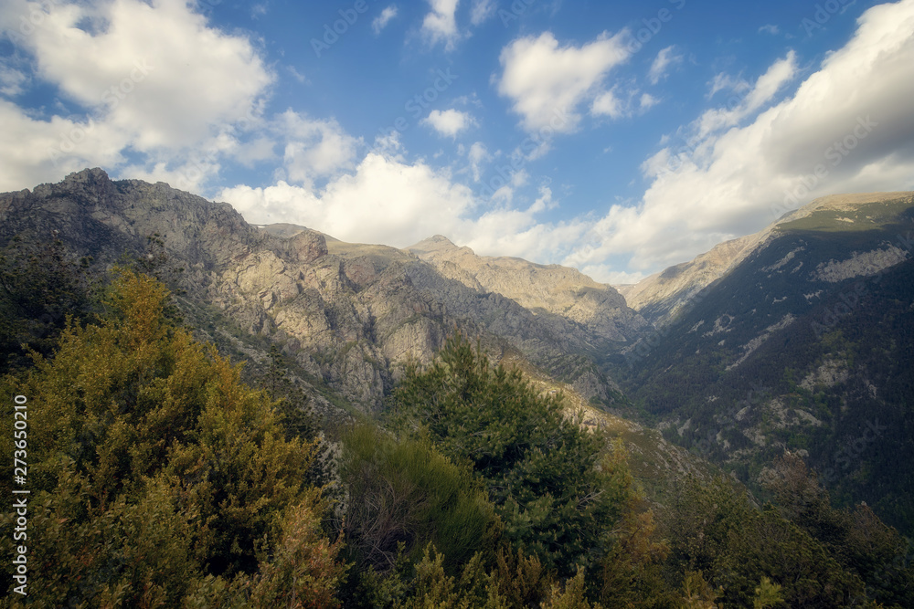 Very nice valley in mountain Pyrenees of Spain (valley name is Vall de Nuria)