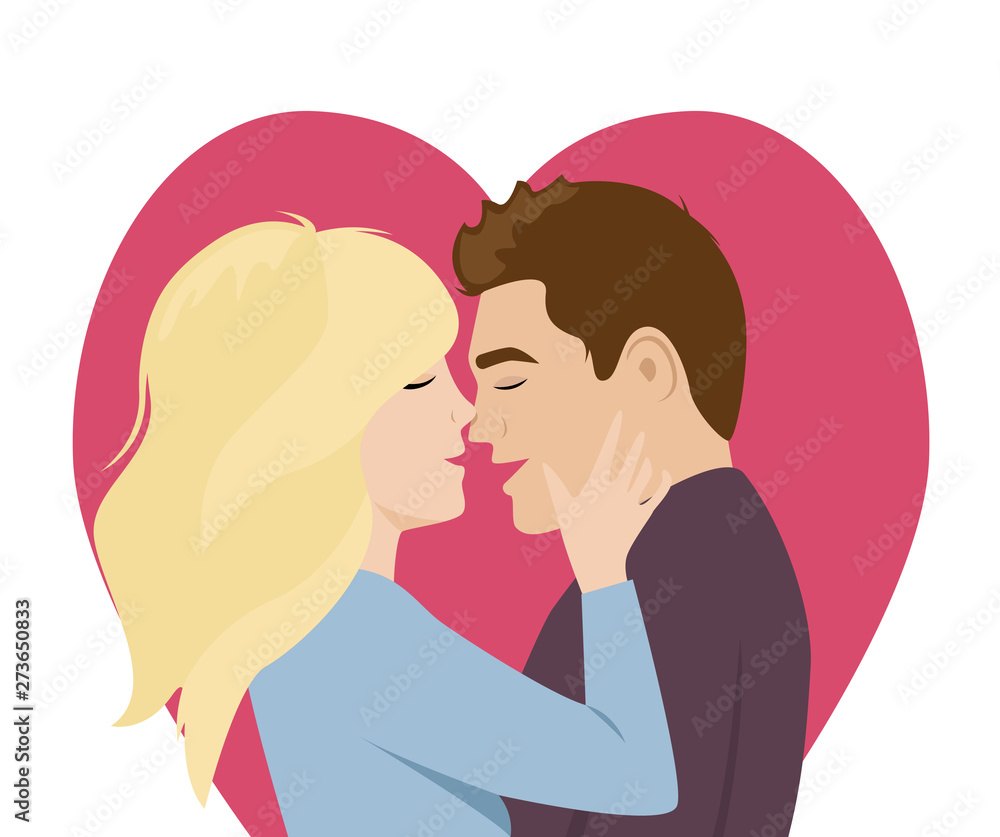 Couple in love kissing. Flat cartoon style vector illustration Couple in love kissing. Flat cartoon style vector illustration