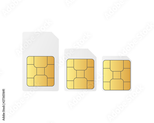 Set Sim card chip on white background. Standart, nano and micro sim.