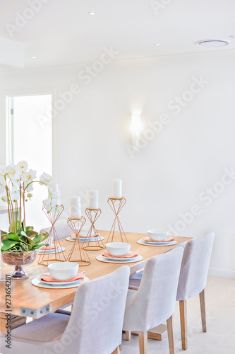 Dining area with a wooden table and chairs