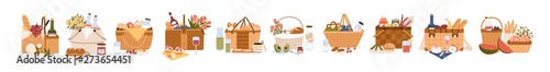 Fotografie, Obraz Collection of picnic baskets full of delicious meals and snacks for outdoor dining