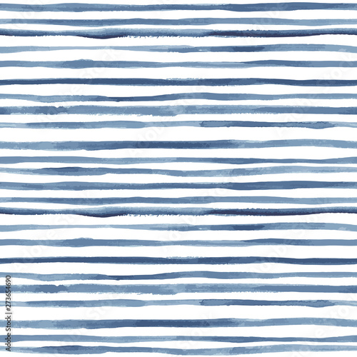 Hand painted striped indigo background. Seamless vector pattern