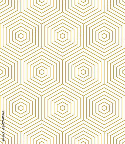 Modern stylish design with concentric hexagons. Seamless vector pattern in gold color