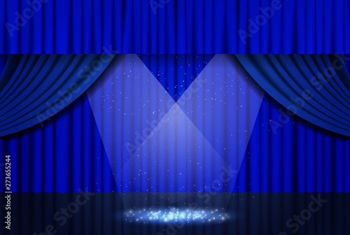 Background with blue theater curtain