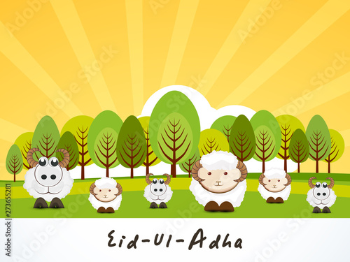 Poster for Eid-Ul-Adha festival celebration in kiddish style.