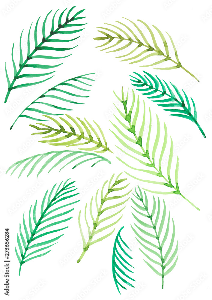 Palm leaves pattern. Watercolor hand drawn illustration.