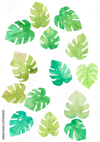 Palm leaves pattern. Watercolor hand drawn illustration.