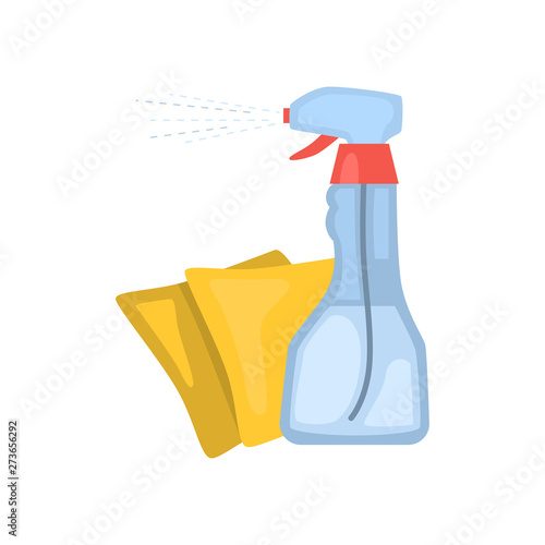 Cleaning spray and cleaning rag color vector icon. Flat design