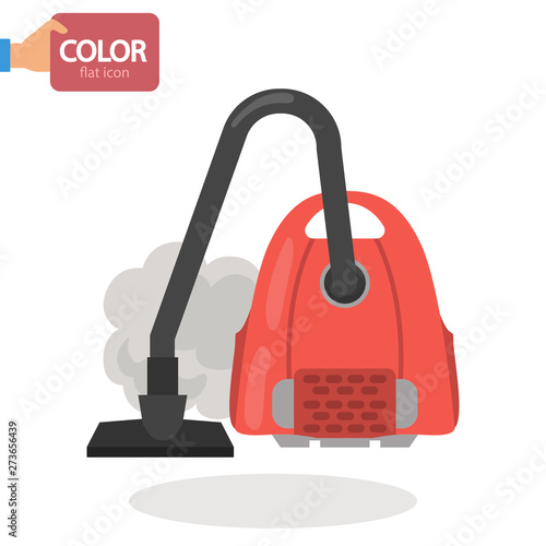 Vacuum cleaner color vector icon. Flat design