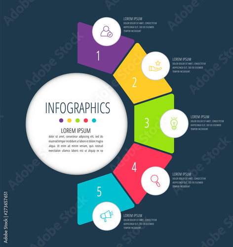 Vector infographic flat template sectors for five label, diagram, graph, presentation. Business concept with 5 options. For content, flowchart, steps, timeline, workflow, marketing, report