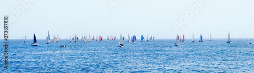 Obraz na plátně Panorama of Sailing yachts during regatta  Brindisi Corfu 2019