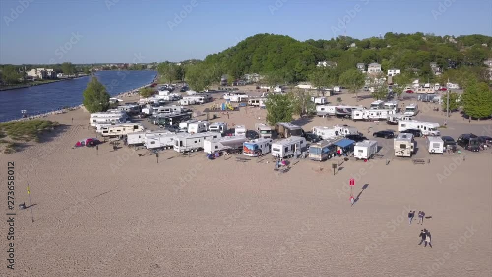 Drone shot of an Rv Campground on the beach Drone shot of an Rv Campground on the beach