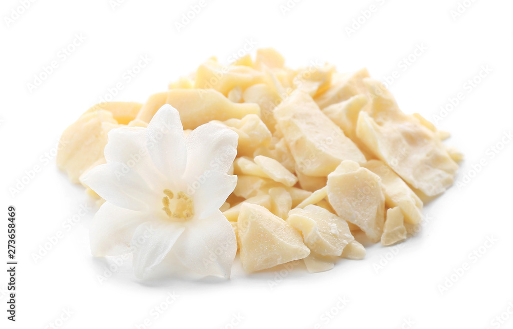 Pieces of cocoa butter on white background Pieces of cocoa butter on white background