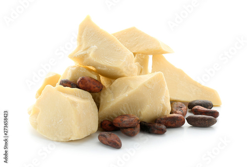 Fotografía Pieces of cocoa butter on white background