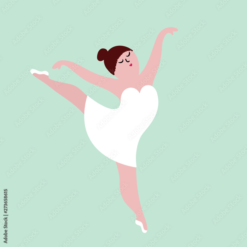 Happy plus size dancing girl. Body positive concept vector illustration. Happy plus size dancing girl. Body positive concept vector illustration.