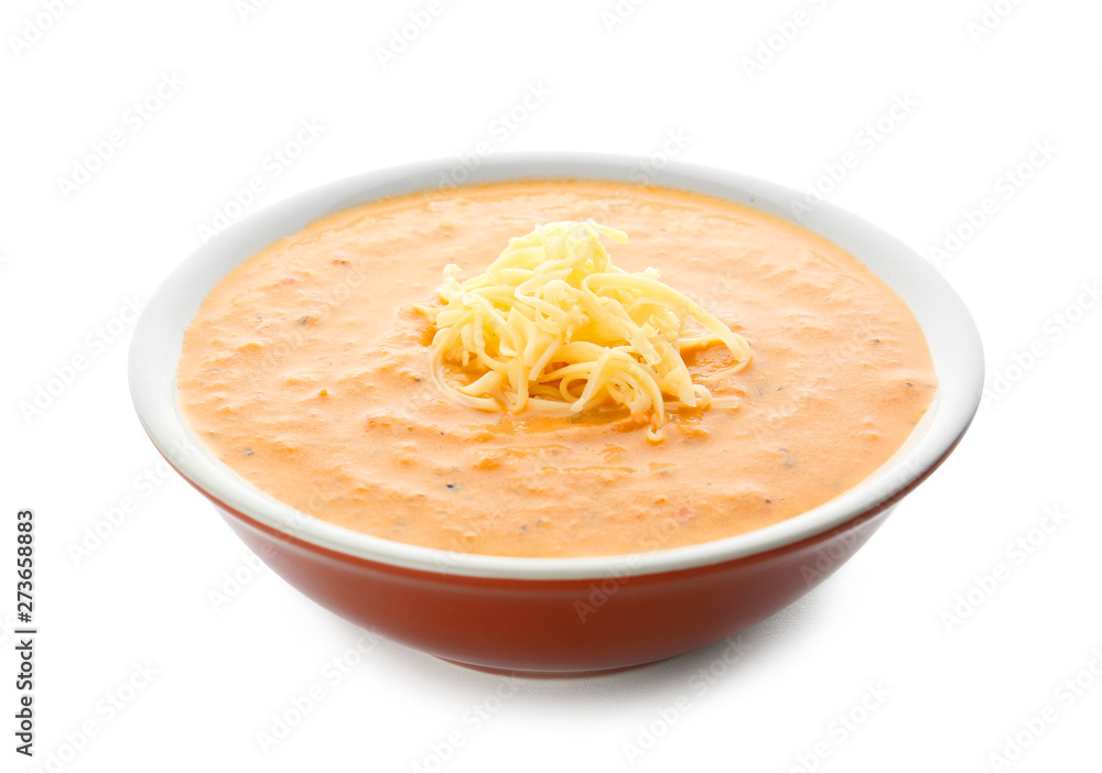 Bowl of tasty cream soup on white background Bowl of tasty cream soup on white background