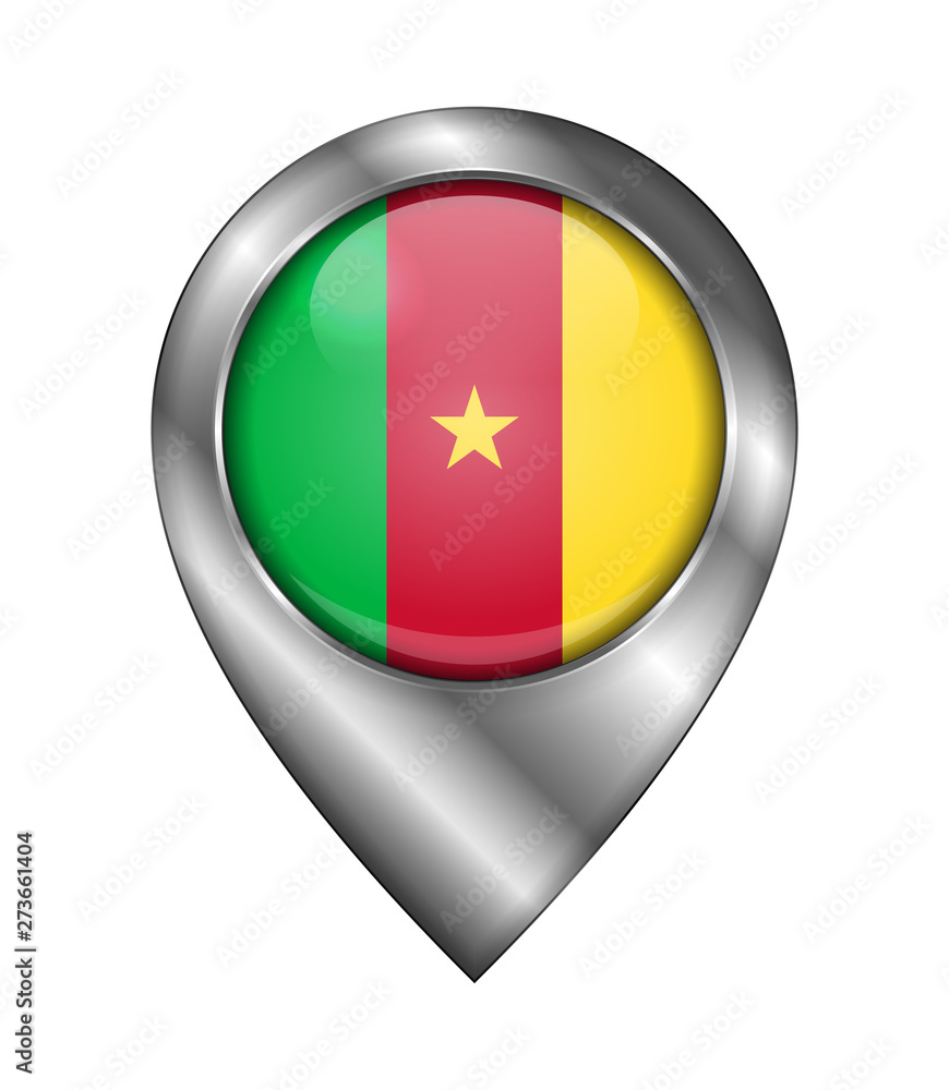 Flag of Cameroon. Vector Sign and Icon. Location Symbol Shape. Silver Flag of Cameroon. Vector Sign and Icon. Location Symbol Shape. Silver