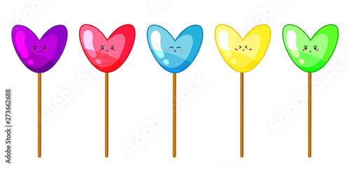 Vector illustration of colorful lollypops in acid colors on a sticks isolated on white background.
