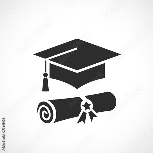 Mortarboard and academic diploma vector icon