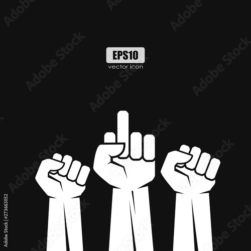 Protest concept with raised hands and middle finger