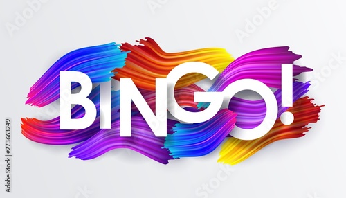 Bingo, inscription on the background of colorful brushstrokes of oil or acrylic paint. Text with a gradient brush isolated on white background, creative design element, vector illustration