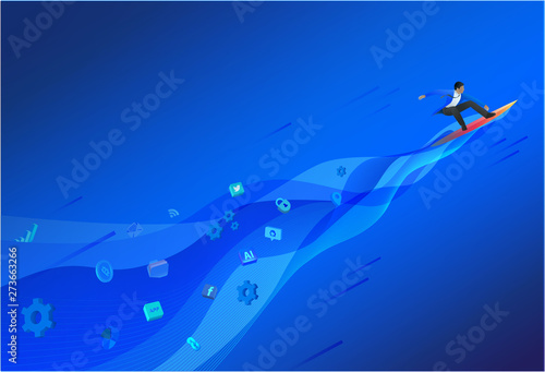 Photography Surfing the waves in Digital Transformation concept.