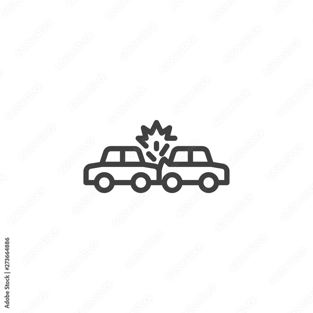 Car crash insurance line icon. linear style sign for mobile concept and web design. Auto Accident outline vector icon. Auto insurance symbol, logo illustration. Vector graphics