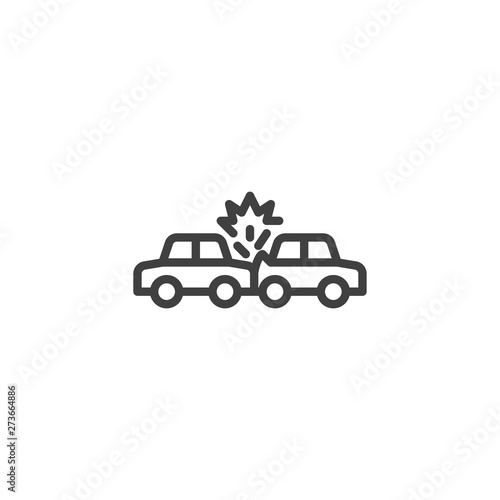 Car crash insurance line icon. linear style sign for mobile concept and web design. Auto Accident outline vector icon. Auto insurance symbol, logo illustration. Vector graphics