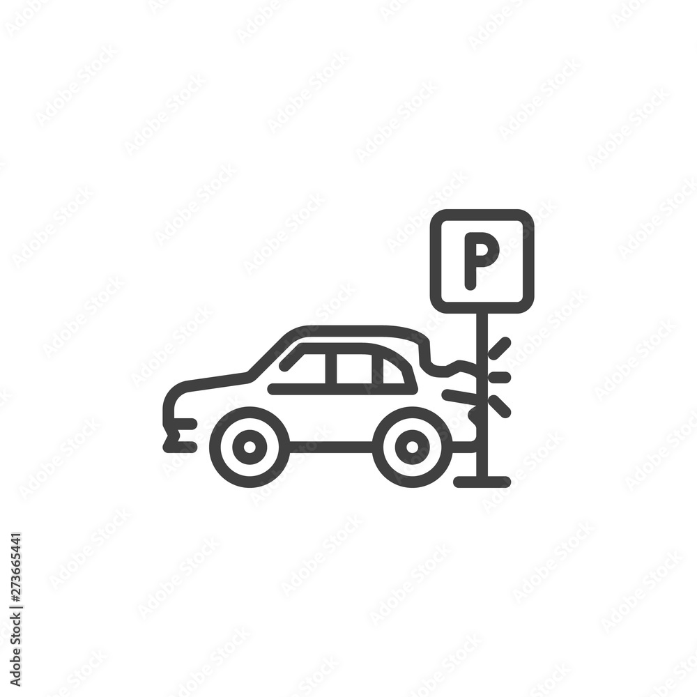 Parking crash line icon. linear style sign for mobile concept and web design. Road accident insurance outline vector icon. Symbol, logo illustration. Vector graphics