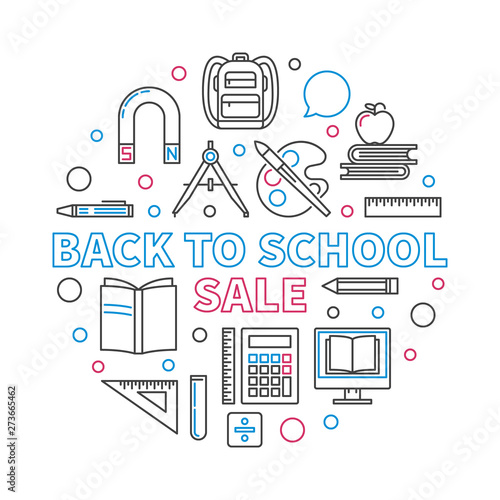 Back to School Sale vector concept circular creative illustration in outline style
